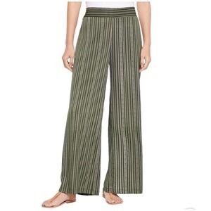 NWT Three Dots Womens XXL Green Chevron Stripe Wide Leg Pull On Pant Boho Travel